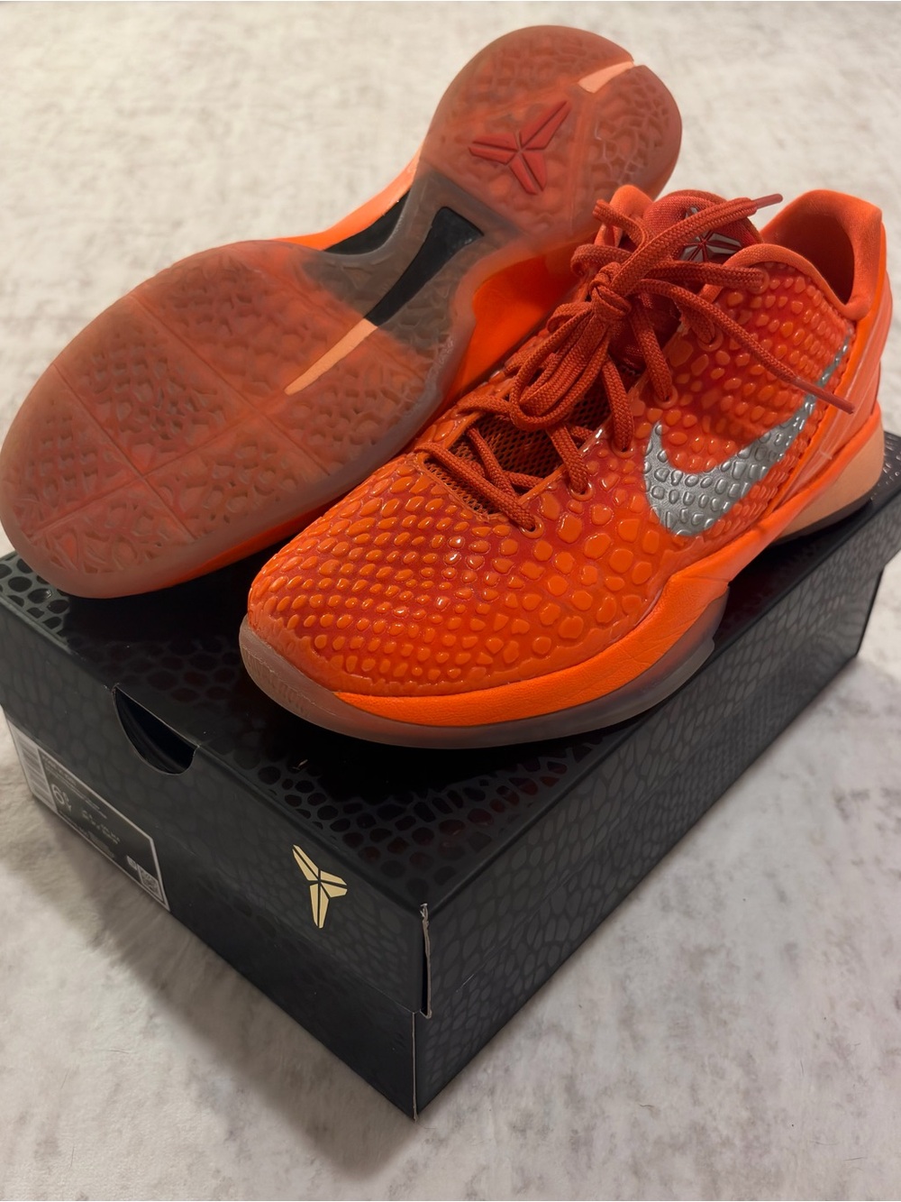 Nike Kobe VI (GS) Orange Basketball Shoes with Silver Swoosh
